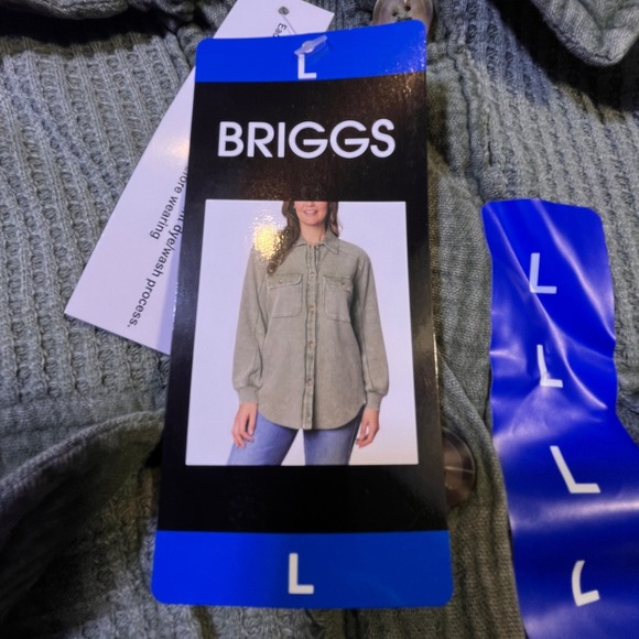BRIGGS Women's Green Waffle Knit Button Down Shirt Top Long Sleeve Size L - Picture 2 of 9
